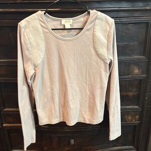 Maeve by Anthropologie faux leather detail ribbed scoop neck top sz L